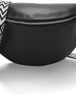 VidFair Shoulder Bag Women’s Large Bum Bag Stylish Elegant Modern Leather Water-Repellent Crossbody Bag Wide Strap Bum Bag Bags with Removable Shoulder Strap Festival Travel Everyday Black, black
