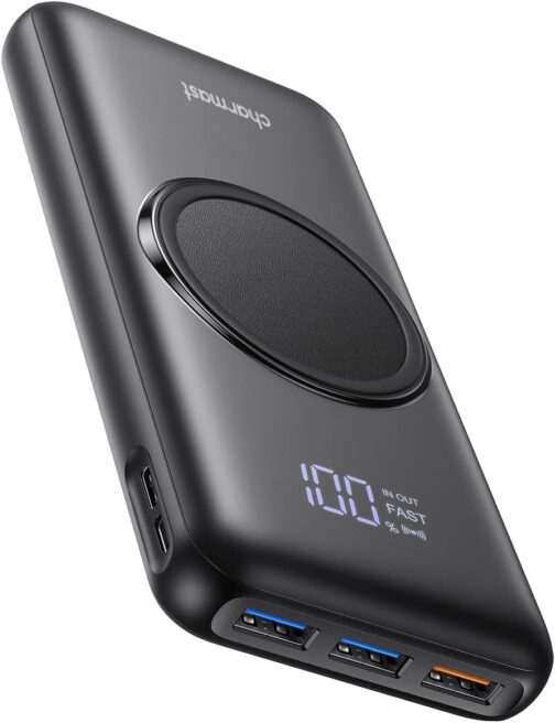 Charmast Power Bank, Wireless Powerbank 20000mAh Induktives Laden Kabellose Ladegerät, 22,5W PD/QC 3.0 Externe Handyakkus mit LED Display Kompatibel mit iPhone 16 15 14 13 12 Pro max Samsung Huawei