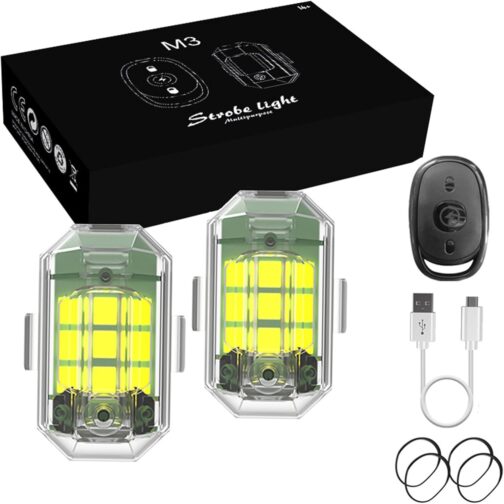 Pack of 2 Strobe Drone Light Flash Light with Remote Control: 7 Colours LED Aircraft Strobe Lights & USB Charging - Flashing Light Drone Night Light for Drone