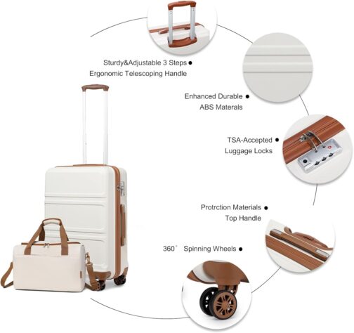 KONO Suitcase Trolley Hand Luggage Set 2/4 Piece Luggage Sets, cream white, carry-on luggage – Bild 2