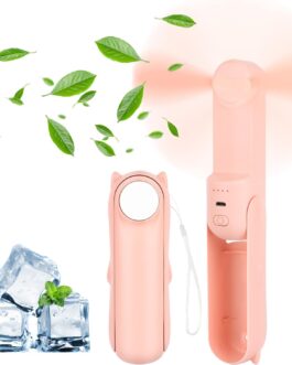 Handheld Fan, USB Fan, Portable Mini Fan, 3-in-1 Foldable Fan, Small, Small Pocket Fan with Power Bank, Beauty Mirror Function for Travel, Home, Office, Outdoor (Rose)