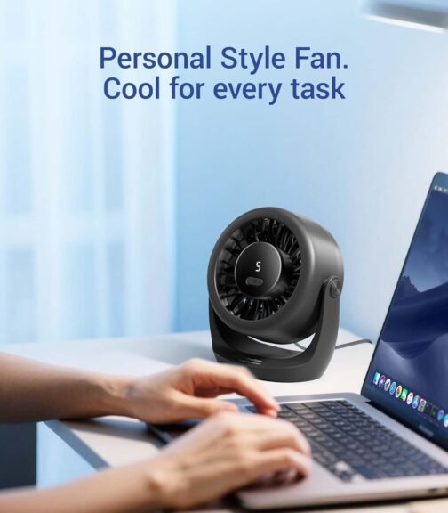 Diveblues USB Turbo Table Fan, Ultra Quiet Mini Fan, Powerful Wind, LED Display, 5 Speeds, 360° Rotation, Portable Fan for Home, Office & Outdoor - TurboBreeze – Bild 8