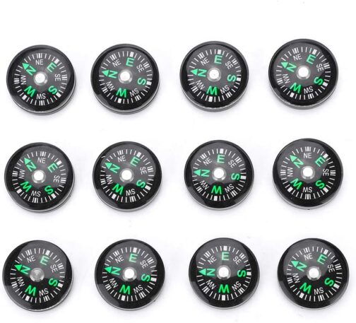 DEWIN Pocket Compass, Pack of 12, 20 mm Mini Pocket Oil Compass for Hiking, Camping, Outdoor Activities, Accessories