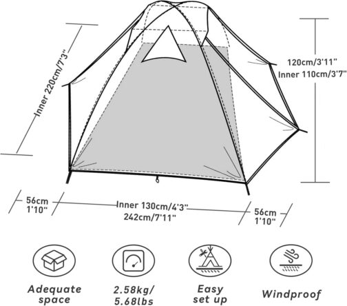 Forceatt Zelt 2-4 Personen Camping Wasserldicht 3-4 Saison,Ultraleicht Zelte Mit Kleinem Packmaß, Kuppelzelt Sofortiges Aufstellen Für Trekking, Outdoor, Festival – Bild 2