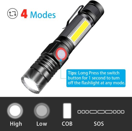 Karrong LED torch magnetic USB rechargeable (includes 18650 battery) COB work light with 4 modes waterproof zoom extremely bright torches for outdoor camping emergency (pack of 2) – Bild 3