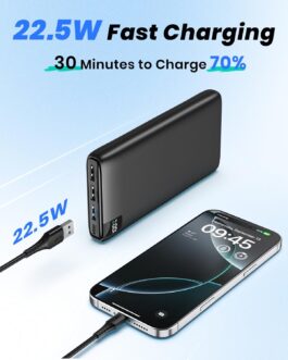 Riapow Powerbank 26800 mAh External Battery, 3.0 A USB C Fast Charging Portable Charger with LED Display, Mobile Phone Charger, 4 Outputs, USB Ports for iPhone, Samsung, Tablet and More