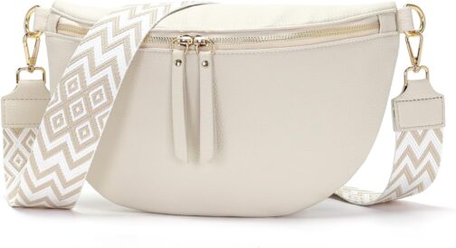 Vezluax 30 x 20 cm Large Bum Bag Women's Vegan Leather Shoulder Bag Women's Crossbody Bag Stylish Belt Bag with Wide Strap, L-beige, Utility