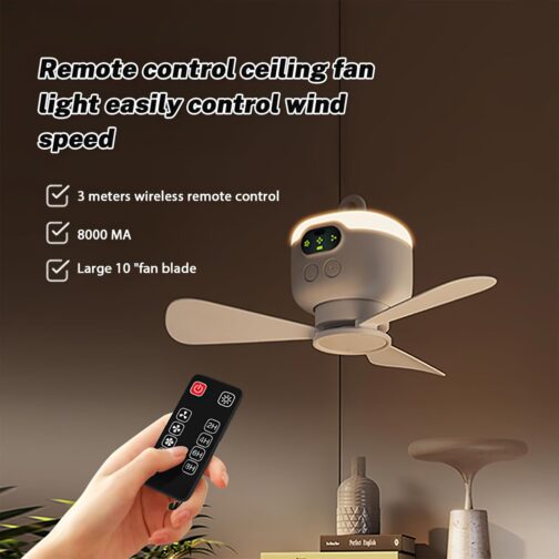 Kouamor Ceiling Fan Rechargeable 4W USB 3 Speed Camping Small Ceiling Fan USB Mini Ceiling Fan Ceiling Fans with Night Lights and Remote Control for Tent – Bild 6
