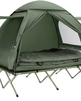 SoBuy OGS32-L-GR 4-in-1 Tent with Camp Bed, Sleeping Bag, Air Mattress and Accessories – Camping Tent for 2 People