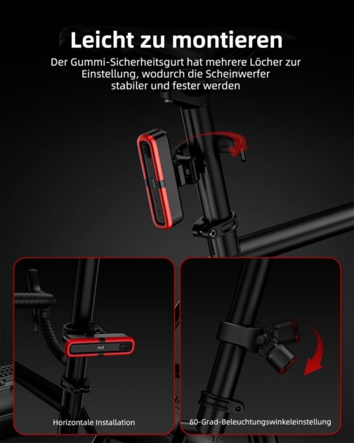 OnMeto Bicycle Rear Light, LED Rear Light Bicycle USB Type-C Rechargeable Bicycle Light Rear Light Ebike IPX5 Waterproof for Road Bike, MTB, E-Bike – Bild 5
