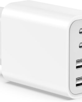 USB C Charger, 45 W USBC Power Supply for iPhone 16 15 14 13 12 11 Pro Max, Samsung, Mobile Phones, Fast Charger 4 Ports Multiple Fast Charging Block with USB-C + USB-A Wall Plug Multiport Plug Type C
