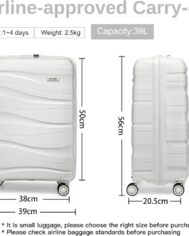 KONO Trolley Case with Beauty Case, 100% PP Suitcase Set, cream white