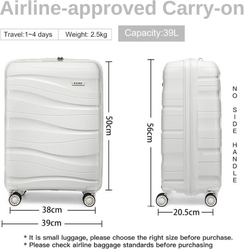 KONO Trolley Case with Beauty Case, 100% PP Suitcase Set, cream white – Bild 2