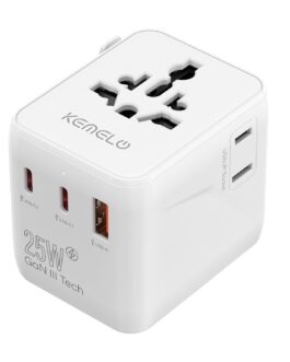 25 W Travel Adapter Worldwide, 5 in 1 Universal Adapter with USB A, USB C, 1 Worldwide Socket and US/JP Socket, Travel Plug International Socket Adapter for EU USA UK Canada Japan Australia