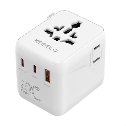 25 W Travel Adapter Worldwide, 5 in 1 Universal Adapter with USB A, USB C, 1 Worldwide Socket and US/JP Socket, Travel Plug International Socket Adapter for EU USA UK Canada Japan Australia