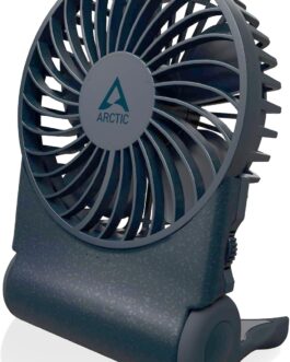 ARCTIC Summair 2Go Rechargeable Handheld Fan with Stand, Infinitely Adjustable, 4-77 Hours Running Time, USB-C Connection (including USB-A Cable) – Blue