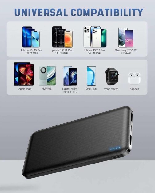Power Bank, 10000 mAh Power Bank, External Battery USB C Fast Outputs (3.0A), 2 USB Outputs, External Mobile Phone Batteries, Compatible with iPhone, iPad, AirPods, Samsung, Huawei, etc – Bild 5