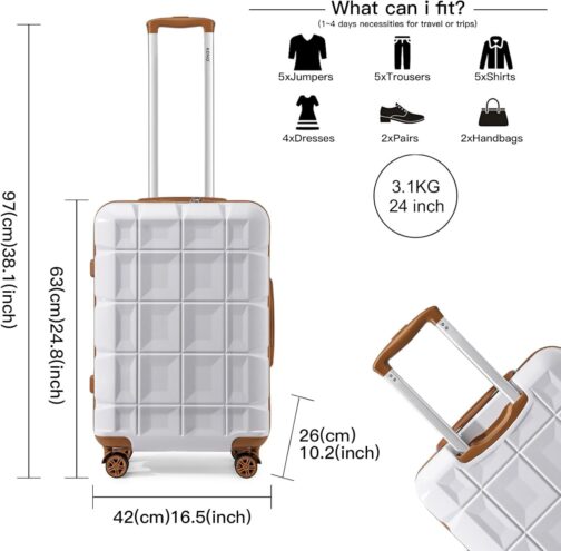 KONO Luggage Sets Suitcase Set 2-Piece Hand Luggage Suitcase with Beauty Case, White – Bild 3