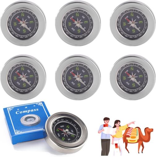 6 Pieces Orienteering Compass, BOSOIRSOU Hiking Backpack Compass, Scout Compass, Map Compass, Waterproof Outdoor Compass for Kids, Camping Trip, Travel