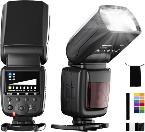 PHOTOOLEX M500 Flash Speedlite for Canon Nikon Sony Panasonic Olympus Fujifilm Pentax Sigma Minolta Leica and Other SLR Digital SLR Film SLR Cameras and Digital Cameras with Single-Contact Hot Shoe