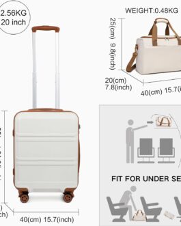 KONO Suitcase Trolley Hand Luggage Set 2/4 Piece Luggage Sets, cream white, carry-on luggage
