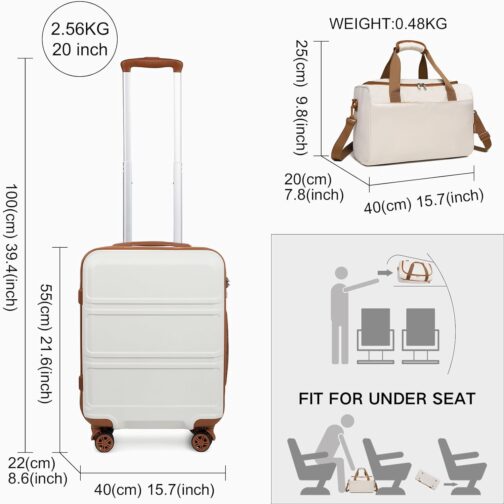 KONO Suitcase Trolley Hand Luggage Set 2/4 Piece Luggage Sets, cream white, carry-on luggage