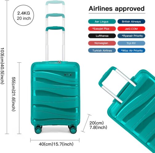 Kono Trolley Case with Beauty Case, 100% PP Suitcase Set, turquoise – Bild 8