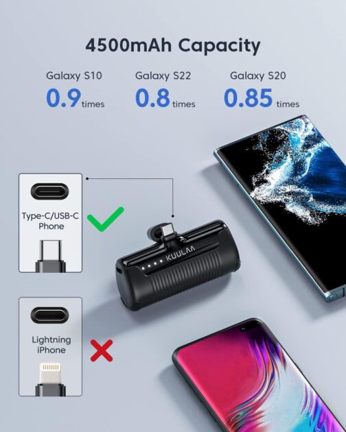 Kuulaa Power Bank USB C 4500 mAh, Mini External Battery, Fast Charging USB C Power Bank without Cable, Small But Strong Mobile Phone Portable Chargers Compatible with Samsung, Huawei, USB C Mobile – Bild 5
