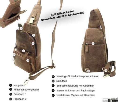 Leather Shoulder Bag Men's Women's Sling Chest Crossbody Bag Shoulder Bag Chest Men's Bag Leather, brown, M, Utility – Bild 4