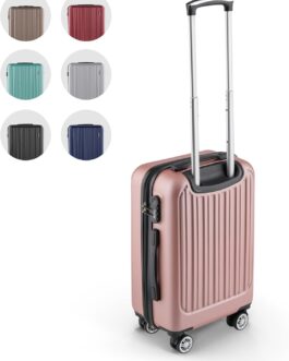 Easy Move ABS Hard Case [Ergonomic & Safe] – Large Trolley Suitcase with 360° Wheels, Number Lock – Travel Suitcase Large, Hard Shell Suitcase, Luggage, Rose Gold, Hard shell with 360° double wheels