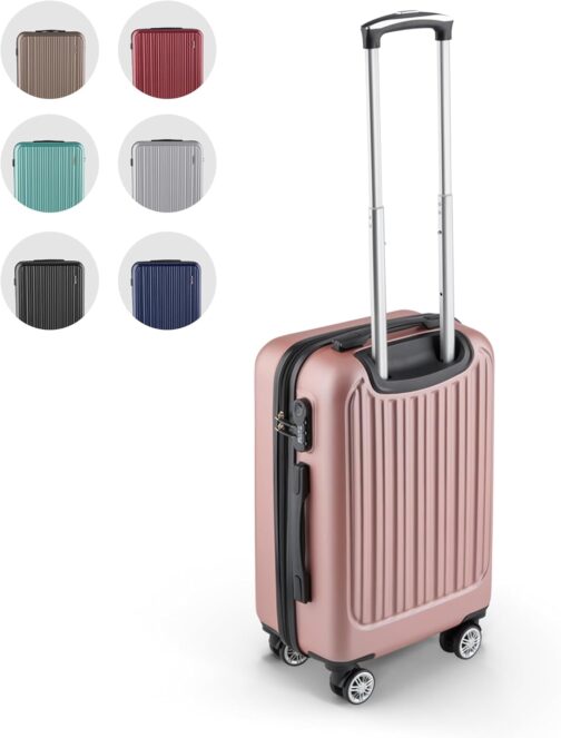 Easy Move ABS Hard Case [Ergonomic & Safe] - Large Trolley Suitcase with 360° Wheels, Number Lock - Travel Suitcase Large, Hard Shell Suitcase, Luggage, Rose Gold, Hard shell with 360° double wheels
