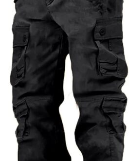 SOOUICKER Outdoor Cargo Trousers Men’s Regular Fit Outdoor Trousers Cotton Work Trousers Men Many Pockets Vintage Hiking Trousers Cargo Trekking Trousers Wide Long