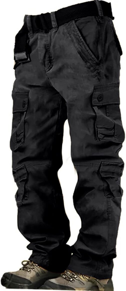 SOOUICKER Outdoor Cargo Trousers Men's Regular Fit Outdoor Trousers Cotton Work Trousers Men Many Pockets Vintage Hiking Trousers Cargo Trekking Trousers Wide Long