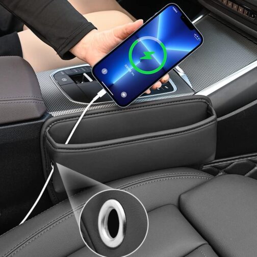 Storage Box for Car Seats, Car Seat Gap Organiser Storage Box Car Centre Console, Car Accessories Front Seats Side Pocket Car Seat Leather Storage Bag for Small Items, Mobile Phones (Black) – Bild 6