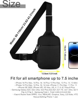 Casecret Shoulder Bag Men’s Chest Bag Shoulder Bag Women’s Crossbody Bag Sling Bag Chest Small Mobile Phone Case for Hanging Bag Waterproof Outdoor Travel for iPhone 15 Samsung up to 7.5 Inches,