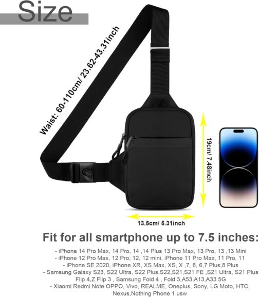 Casecret Shoulder Bag Men's Chest Bag Shoulder Bag Women's Crossbody Bag Sling Bag Chest Small Mobile Phone Case for Hanging Bag Waterproof Outdoor Travel for iPhone 15 Samsung up to 7.5 Inches, – Bild 2