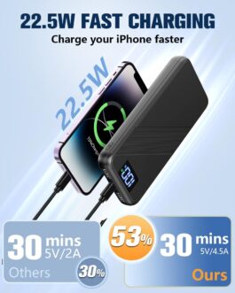 Power Bank, 22.5 W 10000 mAh Power Bank, USB C Input & Output, PD 3.0 QC 4.0 External Mobile Phone Batteries with LED Display, Portable Charger Compatible with iPhone 16 15 14 13 12 Pro Max Samsung