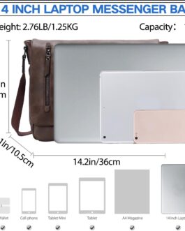VX VONXURY Shoulder Bag Men and Women, Canvas/Leather, 14 Inch Laptop Bag, Messenger Bag, Work Bag for Work School, Coffee-vegan leader