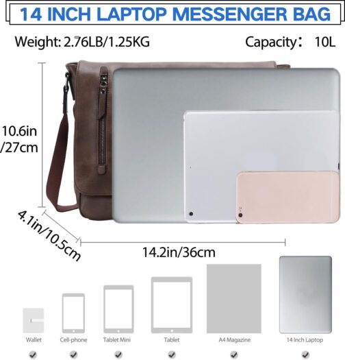 VX VONXURY Shoulder Bag Men and Women, Canvas/Leather, 14 Inch Laptop Bag, Messenger Bag, Work Bag for Work School, Coffee-vegan leader – Bild 2