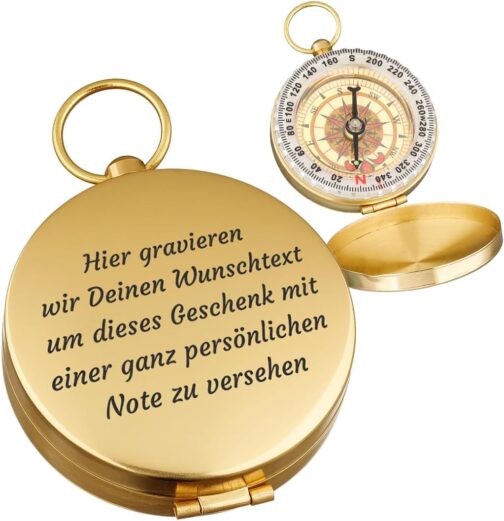 polar-effekt Gold Metal Compass with Engraving - Gifts for Men - Ideal for Birthday and Anniversary - Outdoor Pocket Compass for Hiking