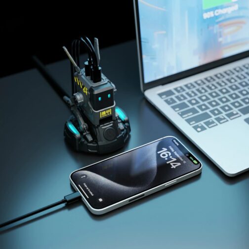 GravaStar Alpha 65W USB C Charger Robot GaN Charger USB C Power Supply 3-Port Fast Charger for iOS, Steam Deck (Black) – Bild 2