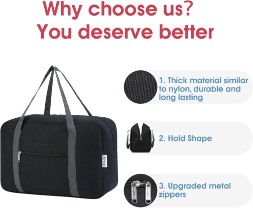 Ryanair Hand Luggage, 40 x 20 x 25 cm, Hand Luggage for Aeroplane, Foldable Travel Bag for Women, Weekender Bag, 20 L, A-Black, (20L) UK, Black – Bild 4