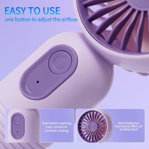 3 Pack Hand Fan Mini Fan Small USB Hand Mini Portable Fan Small Portable Hand Fans Battery Rechargeable Battery Operated with 3 Speeds for Girls Women Men – Bild 3
