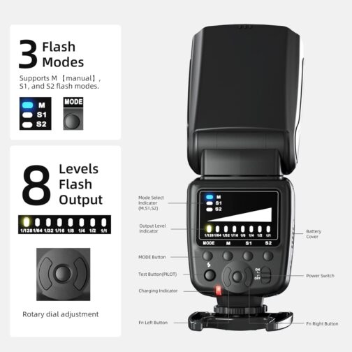 PHOTOOLEX M500 Flash Speedlite for Canon Nikon Sony Panasonic Olympus Fujifilm Pentax Sigma Minolta Leica and Other SLR Digital SLR Film SLR Cameras and Digital Cameras with Single-Contact Hot Shoe – Bild 4