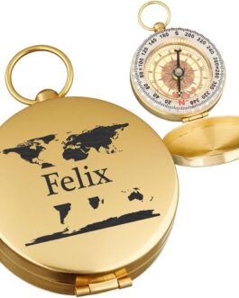 polar-effekt Gold Metal Compass with Engraving – Gift Idea for Birthday – for Outdoor Lovers – Portable Hiking Compass