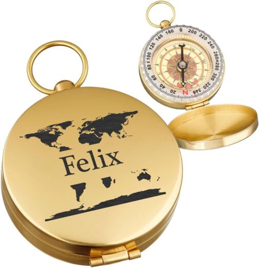 polar-effekt Gold Metal Compass with Engraving - Gift Idea for Birthday - for Outdoor Lovers - Portable Hiking Compass
