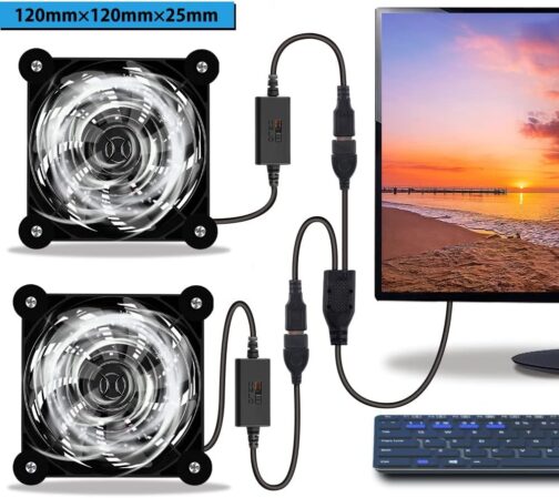 NewHail USB Fan 120 mm PC Fan Dual Ball Bearing with 3 Adjustable Speeds, USB Fan 5 V Quiet Compatible with Router, Xbox, Modem, Receiver, DVR, TV Box (Pack of 2) – Bild 2