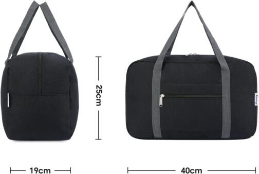 Ryanair Hand Luggage, 40 x 20 x 25 cm, Hand Luggage for Aeroplane, Foldable Travel Bag for Women, Weekender Bag, 20 L, A-Black, (20L) UK, Black – Bild 7