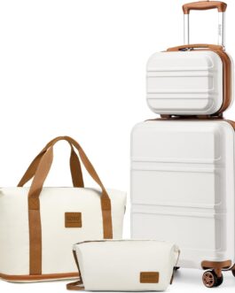 Kono Suitcase Set, ABS Hard Shell Hard Case Trolley with TSA Lock, Travel Suitcase, cream white
