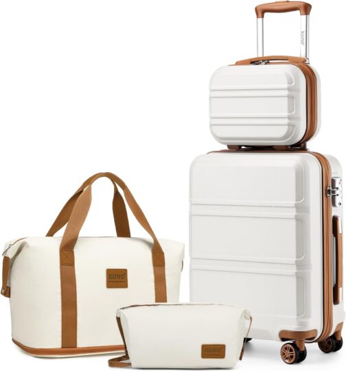 Kono Suitcase Set, ABS Hard Shell Hard Case Trolley with TSA Lock, Travel Suitcase, cream white